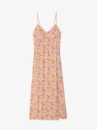 Ramelil Dress - Long lingerie-inspired dress in printed viscose, with slit, adjustable straps, wing embroidery on the back and lace details.