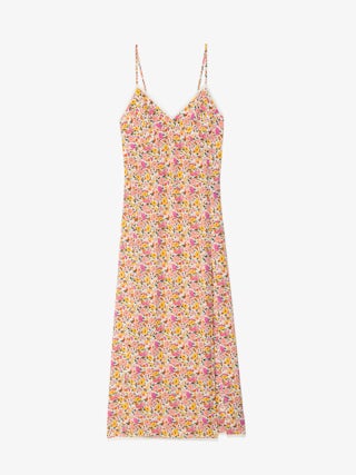 Rameli Floral Lace Maxi Dress - Long lingerie-inspired dress in printed viscose, with slit, adjustable straps, wing embroidery on the back and lace details.