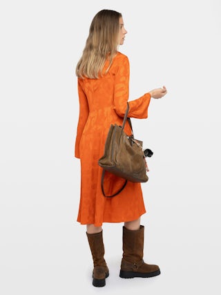 Dress Randon 100% Silk - Short jacquard silk dress with long sleeves and cut-outs.