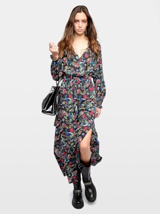 Rayado Dress - Long dress in printed viscose, elasticated waist and long sleeves.