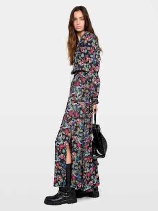 Rayado Dress - Long dress in printed viscose, elasticated waist and long sleeves.
