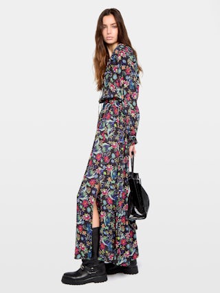 Rayado Dress - Long dress in printed viscose, elasticated waist and long sleeves.