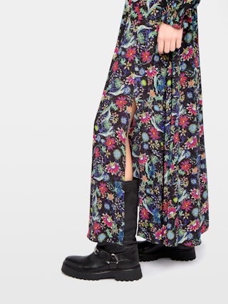 Robe Rayado - Robe longue en viscose imprimée, élastique taille et manches longues.