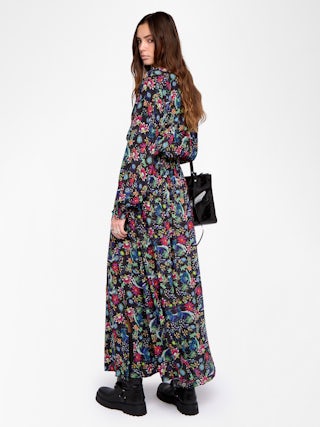 Kleid Rayado - Langes Kleid aus bedruckter Viskose, elastischer Bund und lange Ärmel.