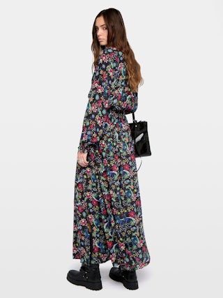 Rayado Dress - Long dress in printed viscose, elasticated waist and long sleeves.