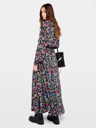 Rayado Dress - Long dress in printed viscose, elasticated waist and long sleeves.