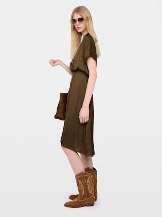 Riaz Dress - Mid-length dress in Japanese satin, short sleeves and elastic waist.