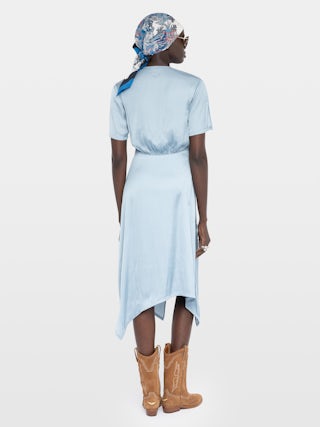 Dress Reforme Satin - Asymmetric midi dress in Japanese satin with short sleeves, wrap style.