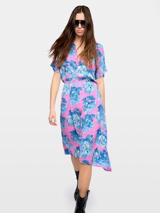 Dress Riaz - Mid-length dress in printed viscose, short sleeves and elastic waist.