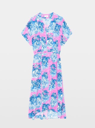 Robe Riaz - Robe mi-longue en viscose imprimée, manches courtes et taille élastique.