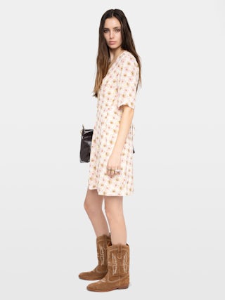 Robe Rodalas - Robe courte en viscose imprimée, manches courtes et ceinture.