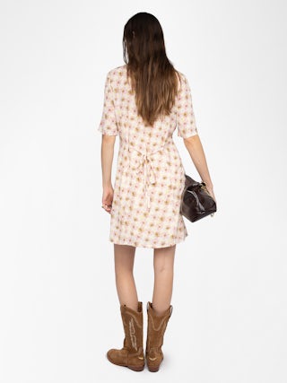 Dress Rodalas - Short printed viscose dress, short sleeves and belt.