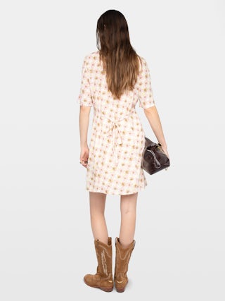 Robe Rodalas - Robe courte en viscose imprimée, manches courtes et ceinture.