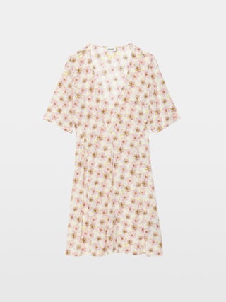 Dress Rodalas - Short printed viscose dress, short sleeves and belt.