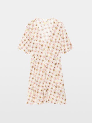 Robe Rodalas - Robe courte en viscose imprimée, manches courtes et ceinture.