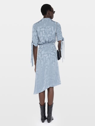 Dress Rhani 100% Silk - Asymmetric mid-length dress in jacquard silk, short sleeves.