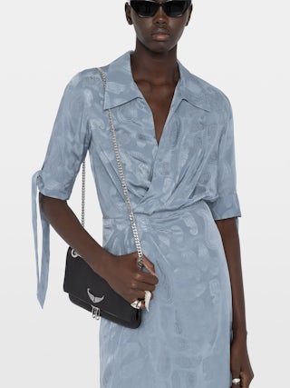 Dress Rhani 100% Silk - Asymmetric mid-length dress in jacquard silk, short sleeves.