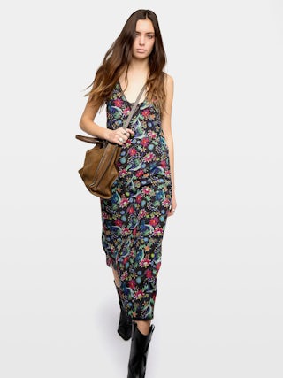 Renzo Dress - Long dress in printed viscose with lingerie spirit and French lace.