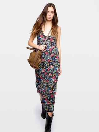 Robe Renzo - Robe longue en viscose imprimée esprit lingerie avec dentelle française.