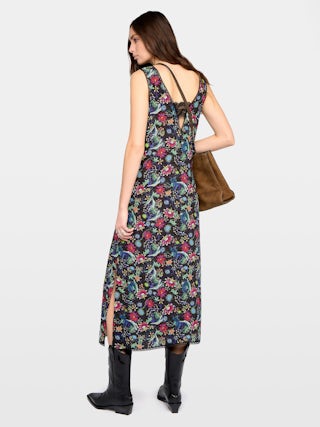 Renzo Dress - Long dress in printed viscose with lingerie spirit and French lace.