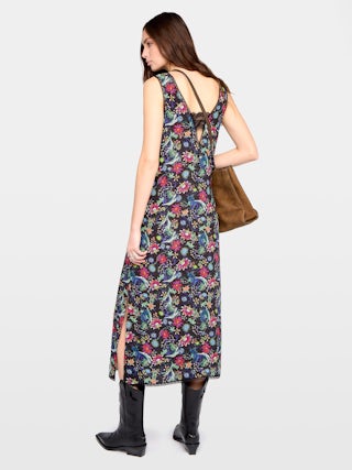 Robe Renzo - Robe longue en viscose imprimée esprit lingerie avec dentelle française.