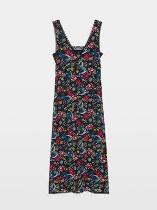 Renzo Dress - Long dress in printed viscose with lingerie spirit and French lace.