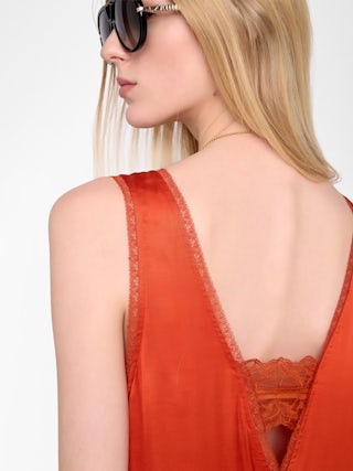 Kleid Renzo Satin - Langes Kleid aus Viskose-Satin im Lingerie-Stil mit französischer Spitze.