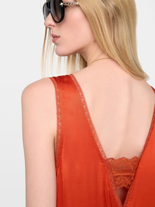 Renzo Satin Dress - Long viscose satin dress with lingerie spirit featuring French lace.