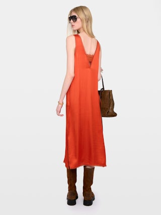 Renzo Satin Dress - Long viscose satin dress with lingerie spirit featuring French lace.