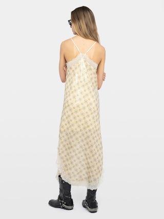 Dress Ristyl - Lingerie-inspired long dress with printed sequins and adjustable straps.