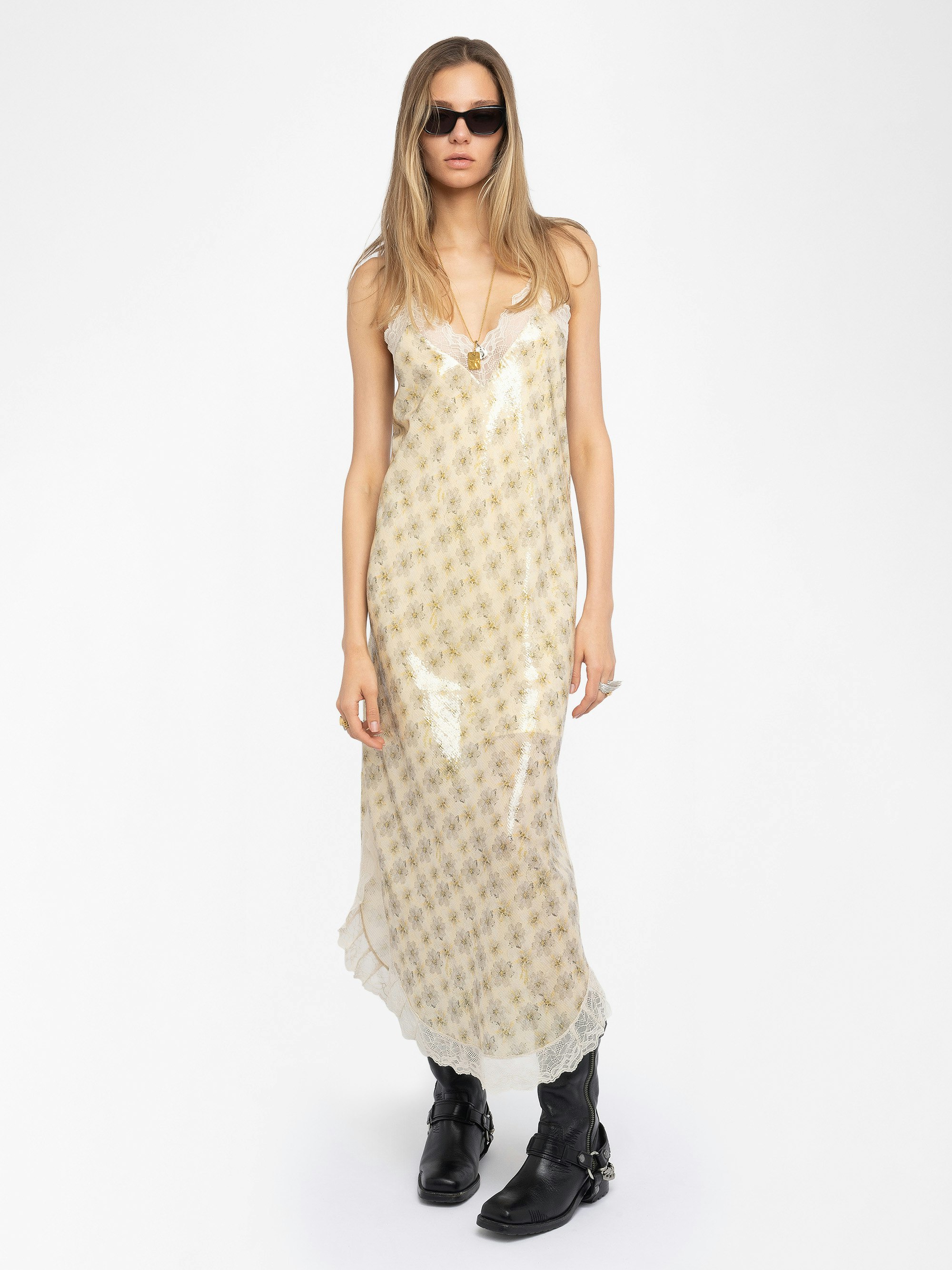 Robe Ristyl - Robe longue esprit lingerie en sequins imprimé et bretelles ajustables.