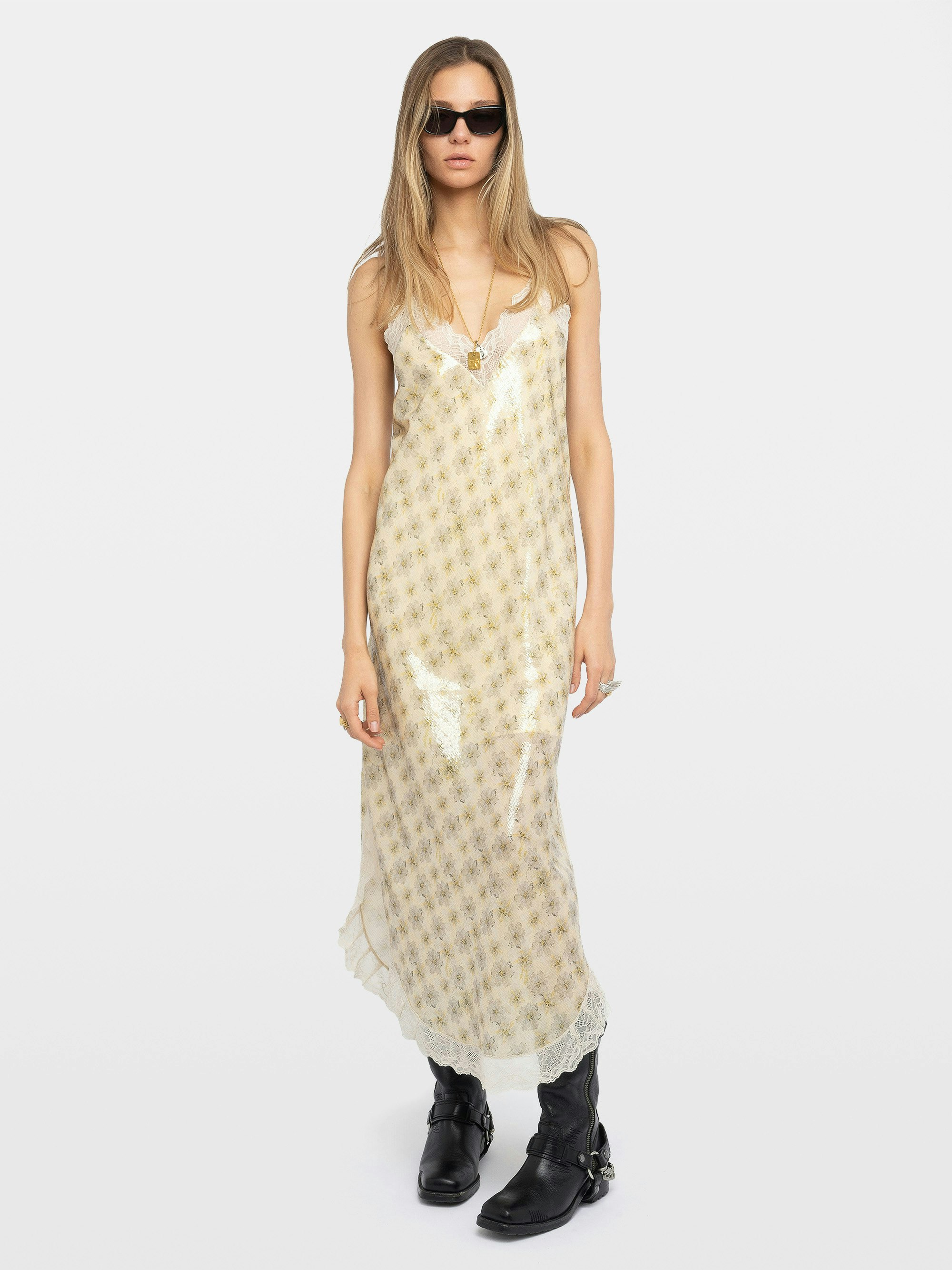 Robe Ristyl - Robe longue esprit lingerie en sequins imprimé et bretelles ajustables.