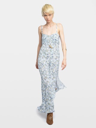 Robe Rippie - Robe longue en viscose imprimé, bretelles ajustables et bustier plissé.