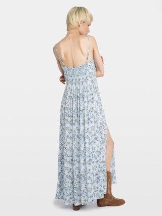 Robe Rippie - Robe longue en viscose imprimé, bretelles ajustables et bustier plissé.