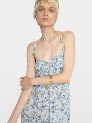 Robe Rippie - Robe longue en viscose imprimé, bretelles ajustables et bustier plissé.