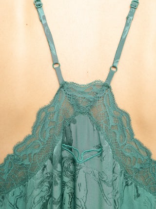 Dress Risty 100% Silk - Mid-length lingerie-inspired dress in horses jacquard silk with adjustable straps and exclusive French lace.