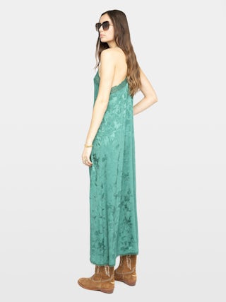 Dress Risty 100% Silk - Mid-length lingerie-inspired dress in horses jacquard silk with adjustable straps and exclusive French lace.