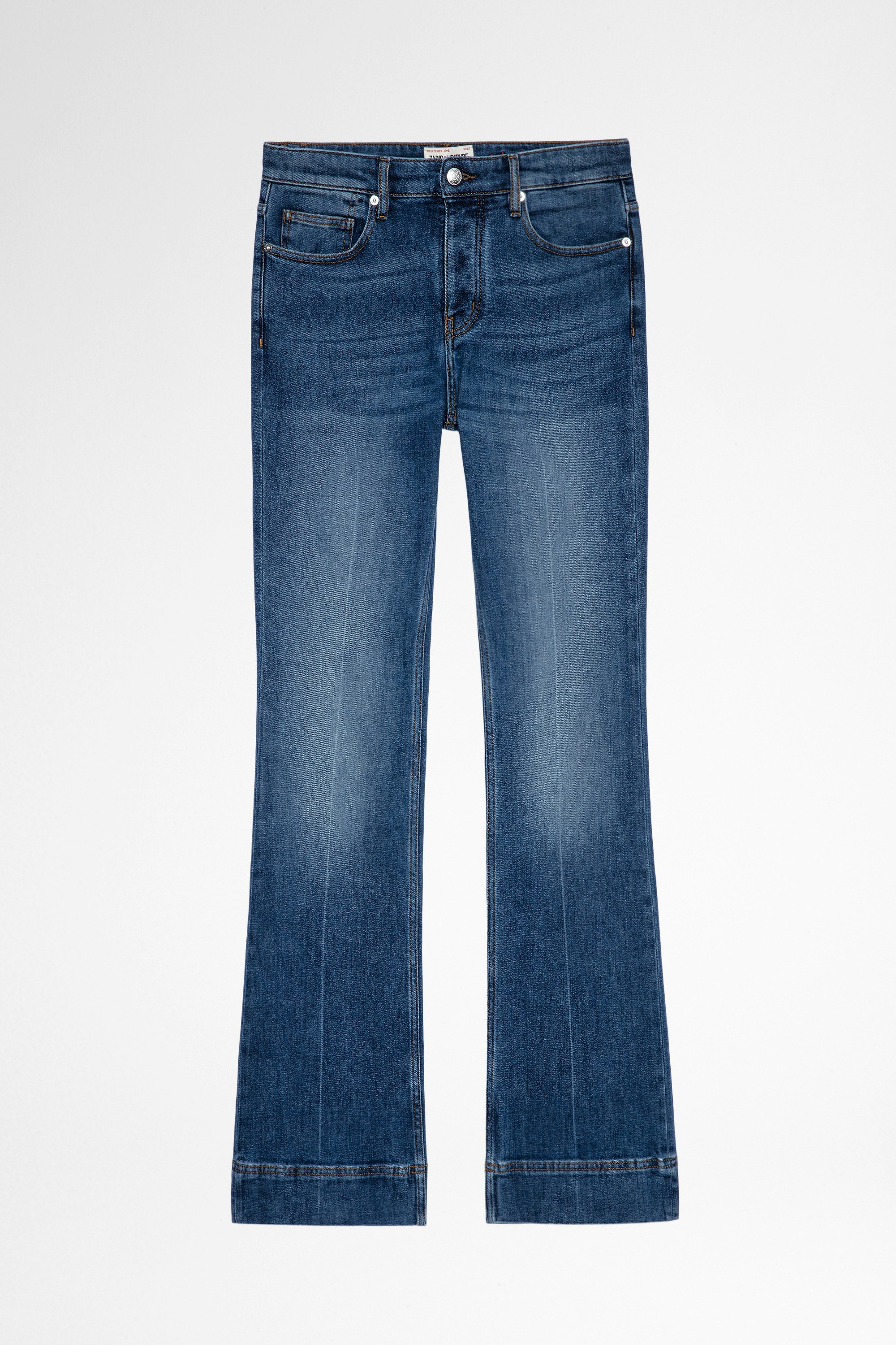 Vincente Jeans Women's faded blue denim flare-leg jeans. Made with recycled fibers