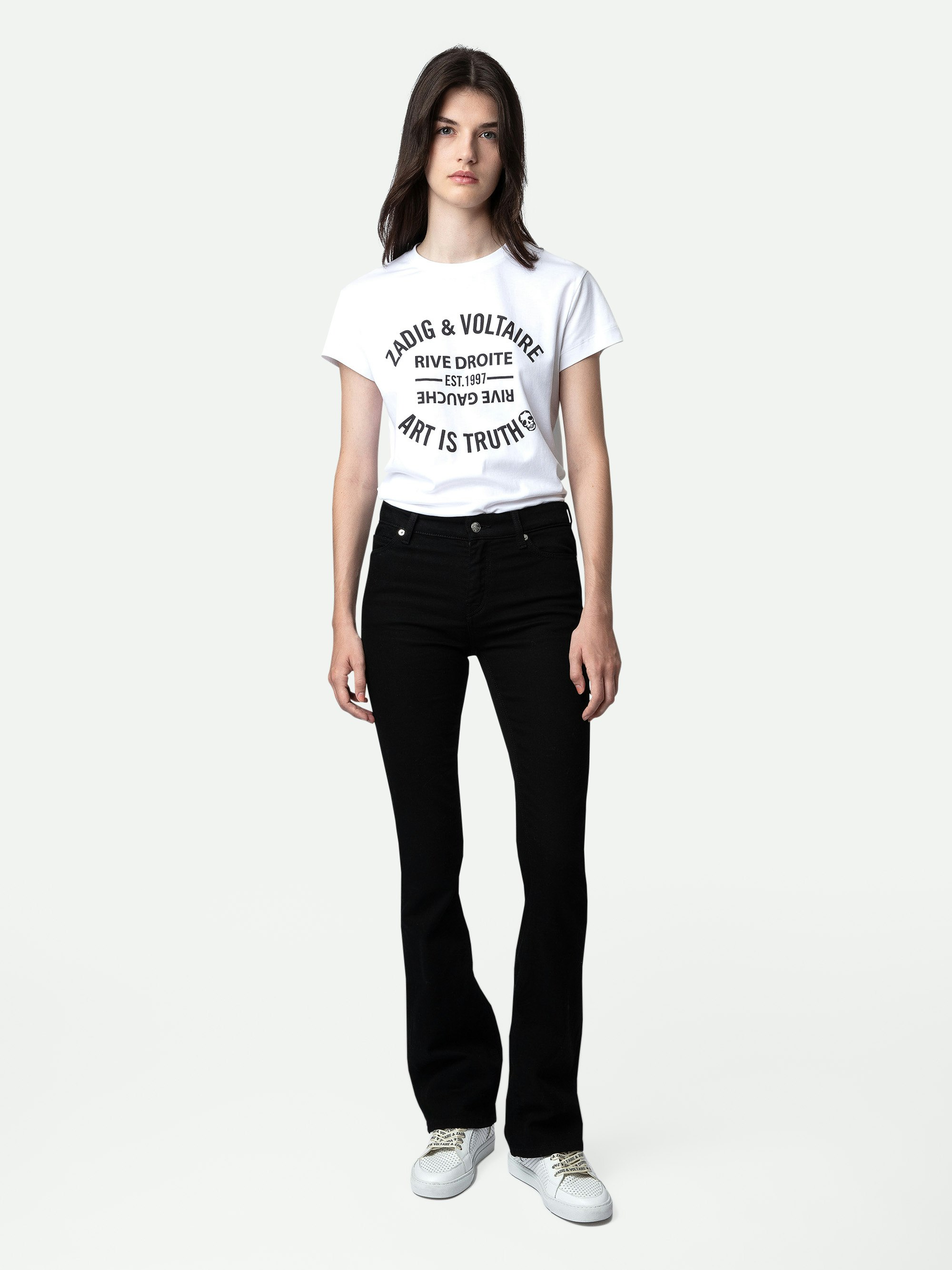 Jeans Eclipse - Jeans da donna svasati in denim nero con ricamo "Eclipse".