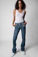 Pantalón vaquero Elina Denim - Pantalón vaquero desteñido azul cielo para mujer