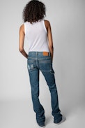 Pantalón vaquero Elina Denim - Pantalón vaquero desteñido azul cielo para mujer
