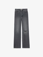 Evy Jeans - Women’s flared denim jeans with slit and embroidered “Art Is Truth” message