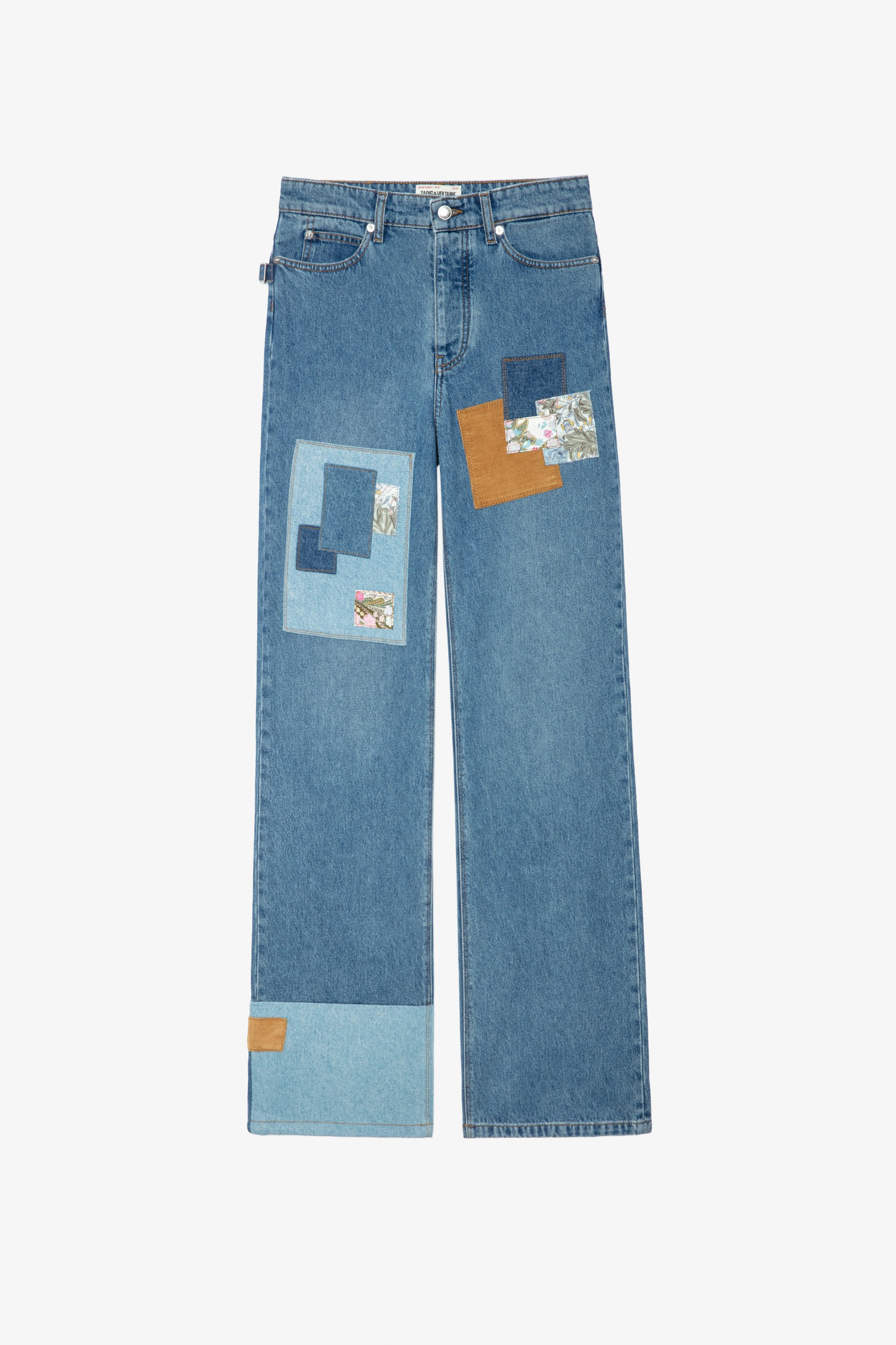 Evy Jeans Women’s faded denim jeans with plain and floral patches