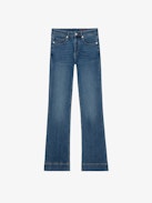 Vincente Jeans - Women's wide denim jeans with flared hem and "Vincente" embroidery.