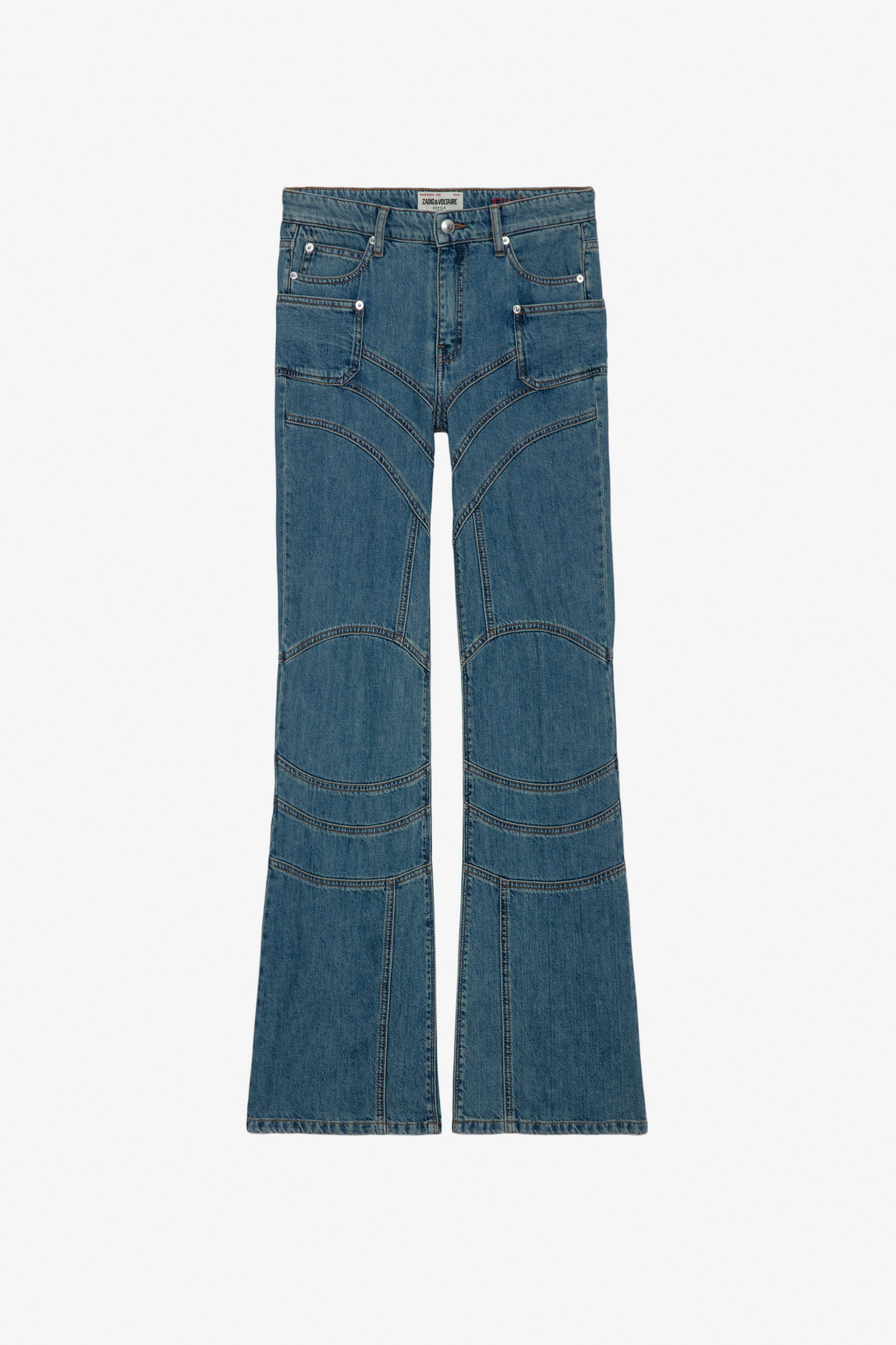 Elvira Jeans - Blue denim loose-fitting jeans with pockets and overstitched details.