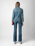 Jeans Elvira - Jeans larghi in denim blu con tasche e dettagli impunturati.