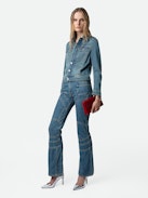 Jeans Elvira - Jeans larghi in denim blu con tasche e dettagli impunturati.