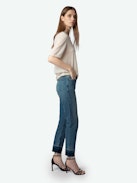 Patti Jeans - Faded blue denim cropped jeans.