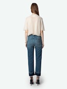 Patti Jeans - Faded blue denim cropped jeans.