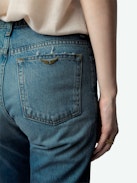 Patti Jeans - Faded blue denim cropped jeans.
